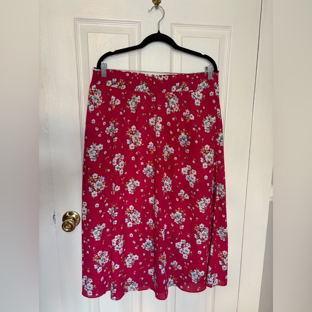 LOFT Red Floral Midi Skirt - Picture 6 of 13